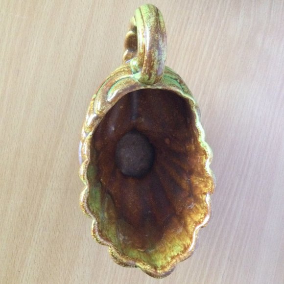 Vintage Haeger pottery USA green and brown cornucopia ceramic planter w handle - Picture 5 of 6